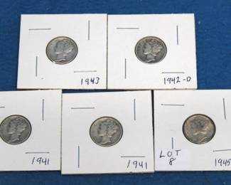 Lot 355. Five silver Mercury dimes