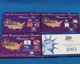 Lot 113. 1990, 2000, and 2001 US Mint Commemorative Quarters Platinum Sets 2003 US Mint Proof Set