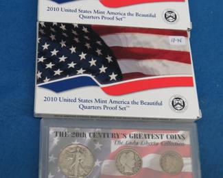 Lot 290. Two 2010 US Mint America the Beautiful Quarters Proof Sets and The 20th Century's Greatest Coins Set, The Lady Liberty Collection"