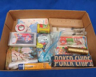 Lot 194. Vintage poker chips, state magnets, Superman cards, and more