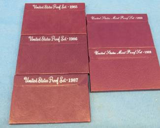 Lot 111. 1985, 1986, 1987, 1988, and 1999 US Mint Proof Sets