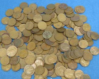 Lot 318. About 250 Wheat pennies. Most are from the 40s and 50s but there are some older.