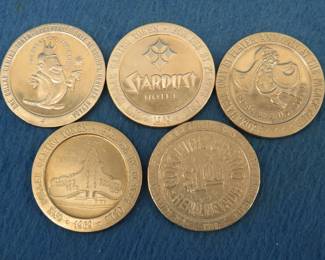 Lot 394. Five old casino tokens.&nbsp; Many are from closed casinos.