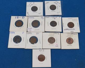 Lot 121. 1880 and 1882 Indian Head Pennies and  nine Wheat Pennies 1915 D to 1947 S as seen in the photos