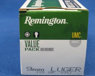 Lot 52. 100 Remington UMC 9mm rounds.  115 grain FMJ