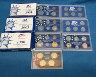 Lot 153. 2001, 2003, and 2008 US Mint Proof Sets