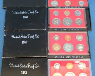 Lot 156. 1975, 1980, and (2) 1982 US Mint Proof Sets