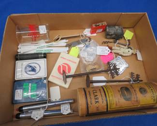 Lot 221. Vintage Clayton Mark & Co Cup Leathers, Dan Patch glass, Grain Belt church key, and more