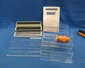 Lot 432. Table display stands and a metal notepad tray