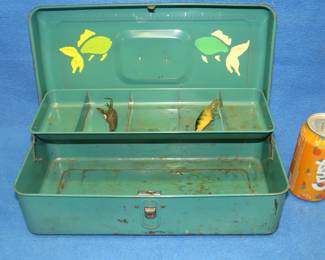 Lot 29. Liberty metal tacklebox with two vintage crawfish and a deep running Rapala