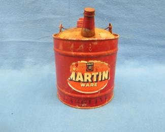 Lot 74. One-gallon Martin Ware metal fuel container