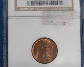 Lot 26. 1909 VDB Lincoln Penny graded MS64 RB by NGC