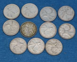 Lot 201. Eleven 80% silver Canadian coins