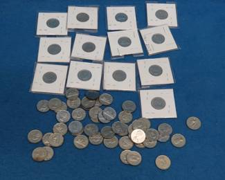 Lot 203. 60+ Canadian Nickels. Loose coins are  1930s to 1960s. Loose coins are newer.