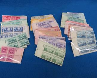Lot 255. Over 150 3-cent plate blocks from the 1940s and 50s