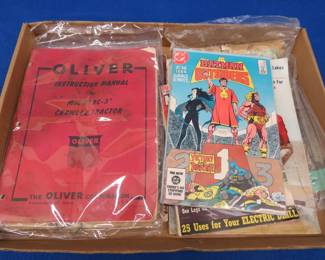 Lot 50. Vintage books including a Batman comic and old tractor manuals