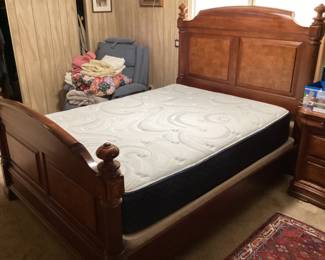 Queen size Walnut bed complete mattress and foundation 