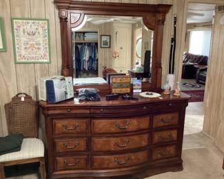 BeautifulWalnut 12 drawer dresser with matching mirror