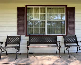 Cast iron bench and chair set