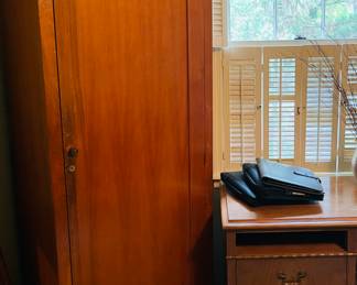 Armoire, office desk & chairs, office items and supplies