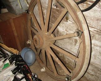 Wood spoke wheel Chandelier.