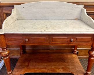 Marble Top Wash Stand Table w/end Towel Bars  on both ends 45” wide