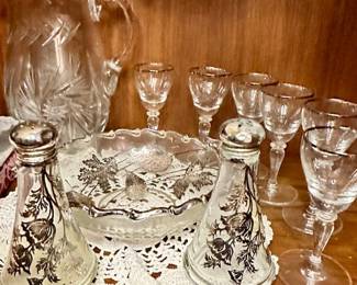 Silver Overlay, Crystal Pitcher Cordials