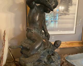 Metal Sculpture - Boy on Sea Turtle $ 220.00