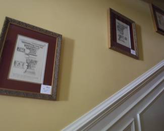 Collection of 5 architectural prints framed in gold colored frames. Mint condition.