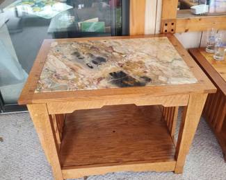 Primitive style end table with marble top