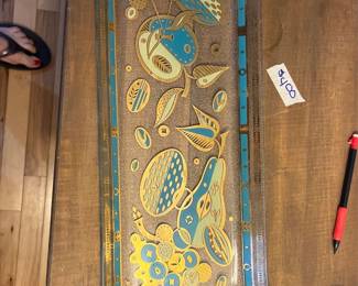 George’s Briard. Vintage 1960. Turquoise & gold design on clear glass