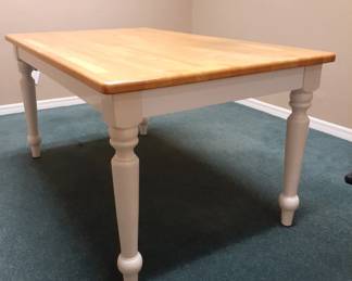 Wood butcher block topped casual dining room table; 60 L X 36" W; $195.