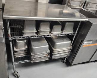 Stainless steel prep table, multiple stainless prep bins