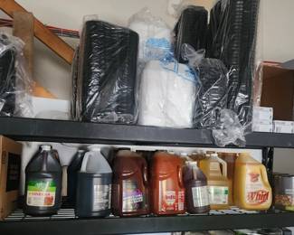 Multiple sauces, condiments, take out containers and more