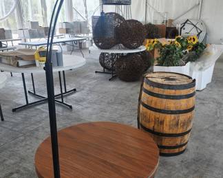 Large sofa lamp with 3 hanging globes, miscellaneous roundtop table and a sampling of decor