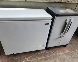 Chest freezer and small vertical storage cabinet