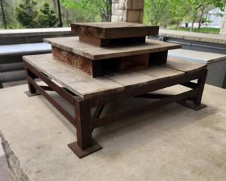 3-tier outdoor charcuterie board or serving display; would also make a beautiful setup for a drink fountain!