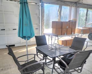 Patio table, 4 chairs and umbrella
