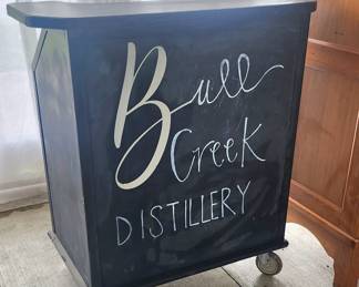Bull Creek Distillery rolling hostess stand with chalkboard front!