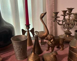 Assorted Bronze items and Set of 3 Pewter Cups