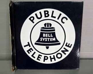 1950s Bell System Public Telephone Double-Sided Enameled Metal Sign, 11" x 11"
