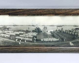 Military Panoramic Photograph Of 2nd Regiment US Atlantic Fleet, Deer Point Camp, Guantanamo Bay, Feb 13, 1910, Framed Under Glass, 59" x 12.5"