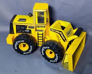 Buddy L Big Bruiser Front Loader, Metal Cab And Scoop, 9.25" High x 17" Long, And Bruder Cement Mixer
