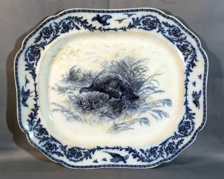 Flow Blue China Royal Cauldon Thanksgiving Mist Platter, Circa 1904, 22" x 18"