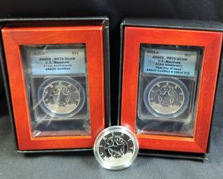 2015 P U.S. Marshals 225 Anniversary 1 Oz. Silver Commemorative $1 Coins, Qty 3, Including ANACS PR70DCAM First Day Of Issue, ANACS PR70DCAM, And 1 Ungraded