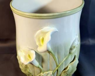 Ceramic Calla Lily Pot, Ceramic Beer Can Chicken Roaster, And Clay Vase