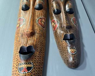 Indonesian Style Wall Masks, Qty 2, 60" And 39.5" Tall