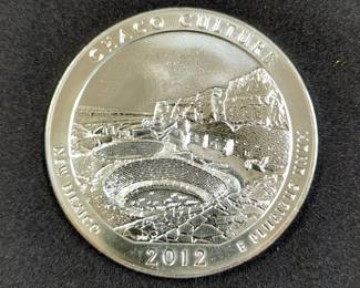2012 5 Ounce .999 Fine Silver America The Beautiful Chaco Culture, With Quarter Image On Reverse