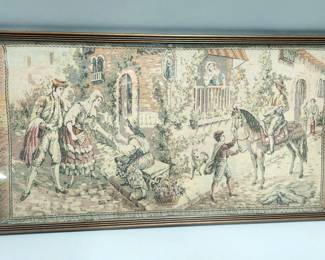Tapestry Of Renaissance Scene, Framed Under Glass, 38.5" x 21"