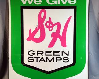Vintage Double-Sided S&H Green Stamps Aluminum Sign, 36" x 30"
